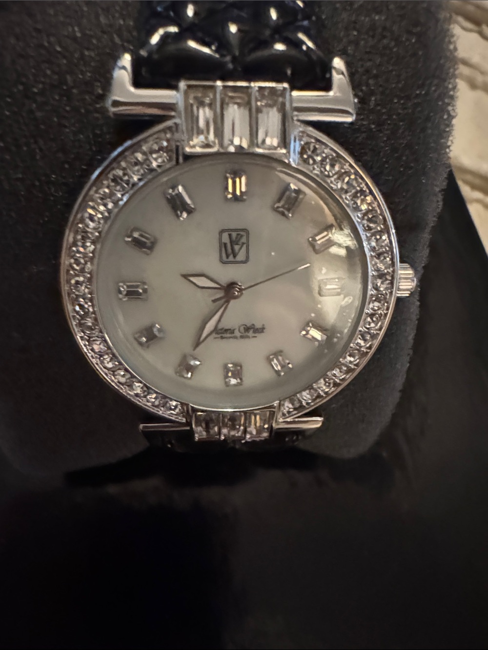 Victoria Wieck Women’s Silver Crystal Accent Watch - White Dial